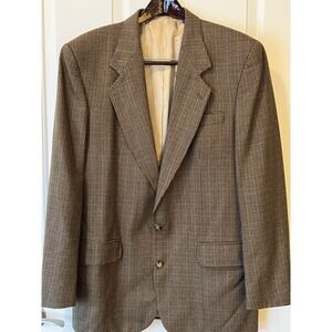 Oscar De La Renta Wool Blazer Men's Size 42L Brown‎ Houndstooth Single Breasted